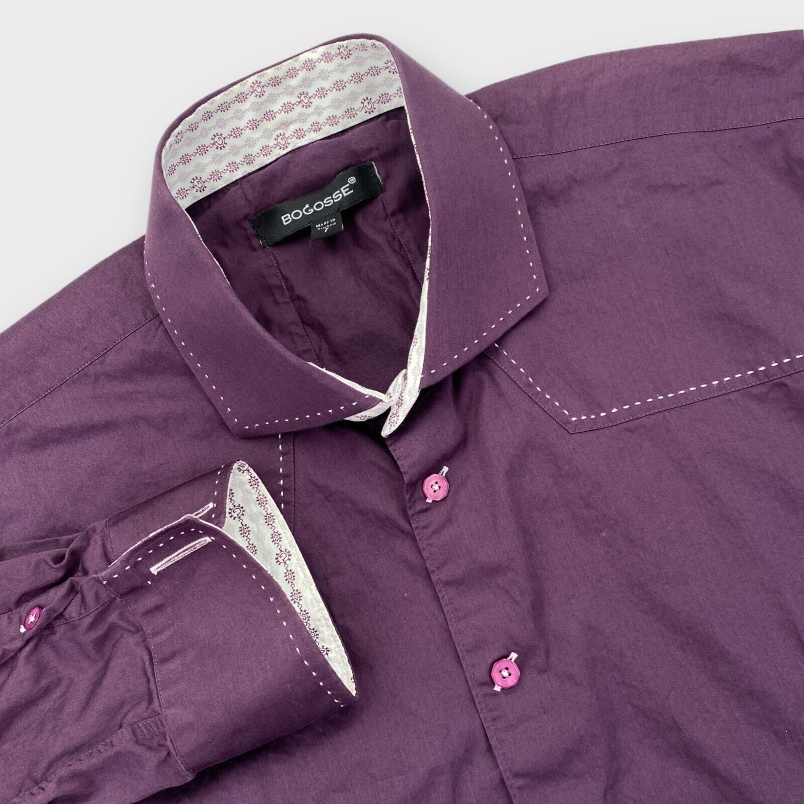 Bogosse Dress Shirt Mens 3xl 18 ½ Aramis Blank Stitch Purple Cutaway French Cuff